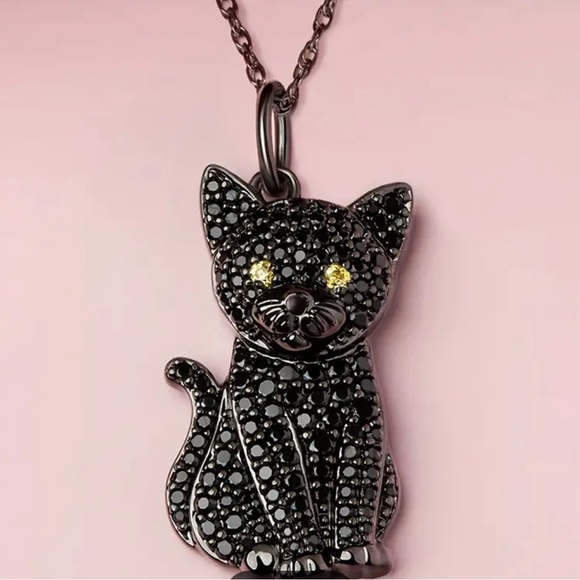 Cat Necklace with Black Stones Adorable! - Picture 1 of 3